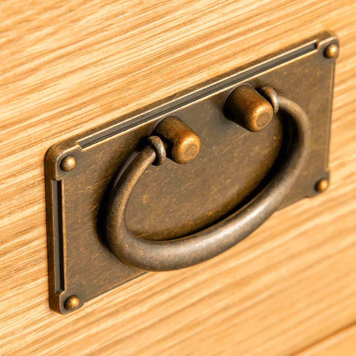 Surrey Oak close up of brass drop down handle
