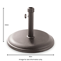 A round, metallic umbrella base with a central support column and tightening knob, measuring 31.5cm in height and 45cm in diameter. Text: "Image for size information only."