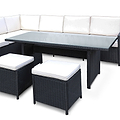 Berlin Black Rattan Corner Sofa Garden Dining Set with Glass Tabletop