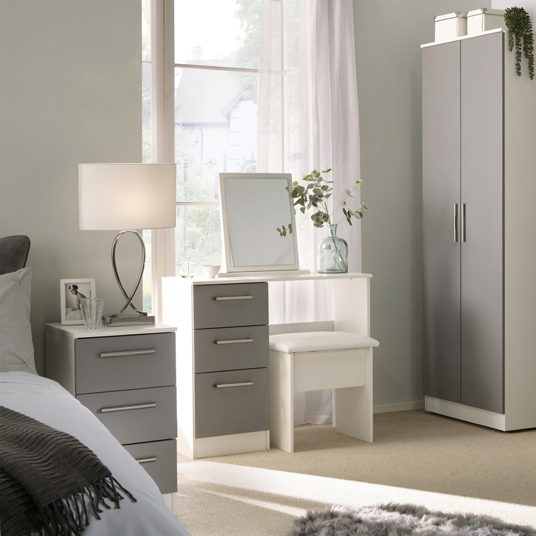 Blakely White & Grey Two Tone 3 Drawer Dressing Table | Roseland
