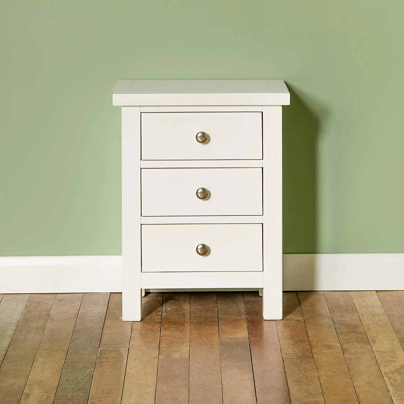 Cornish Painted 3 Drawer Bedside Table | White Grey | Roseland