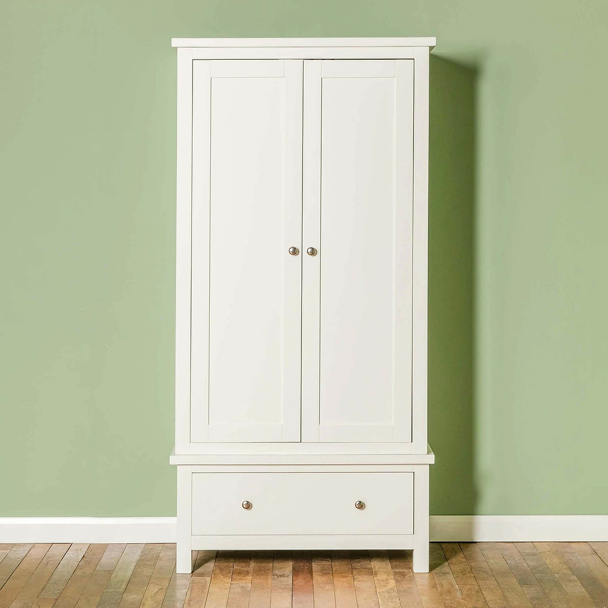Cornish White Wooden Double Wardrobe - Lifestyle front view