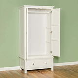 Cornish White Wooden Double Wardrobe - Lifestyle side view with wardrobes doors open