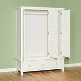 Cornish White Large 3 Door Wardrobe - Side view with wardrobe doors open