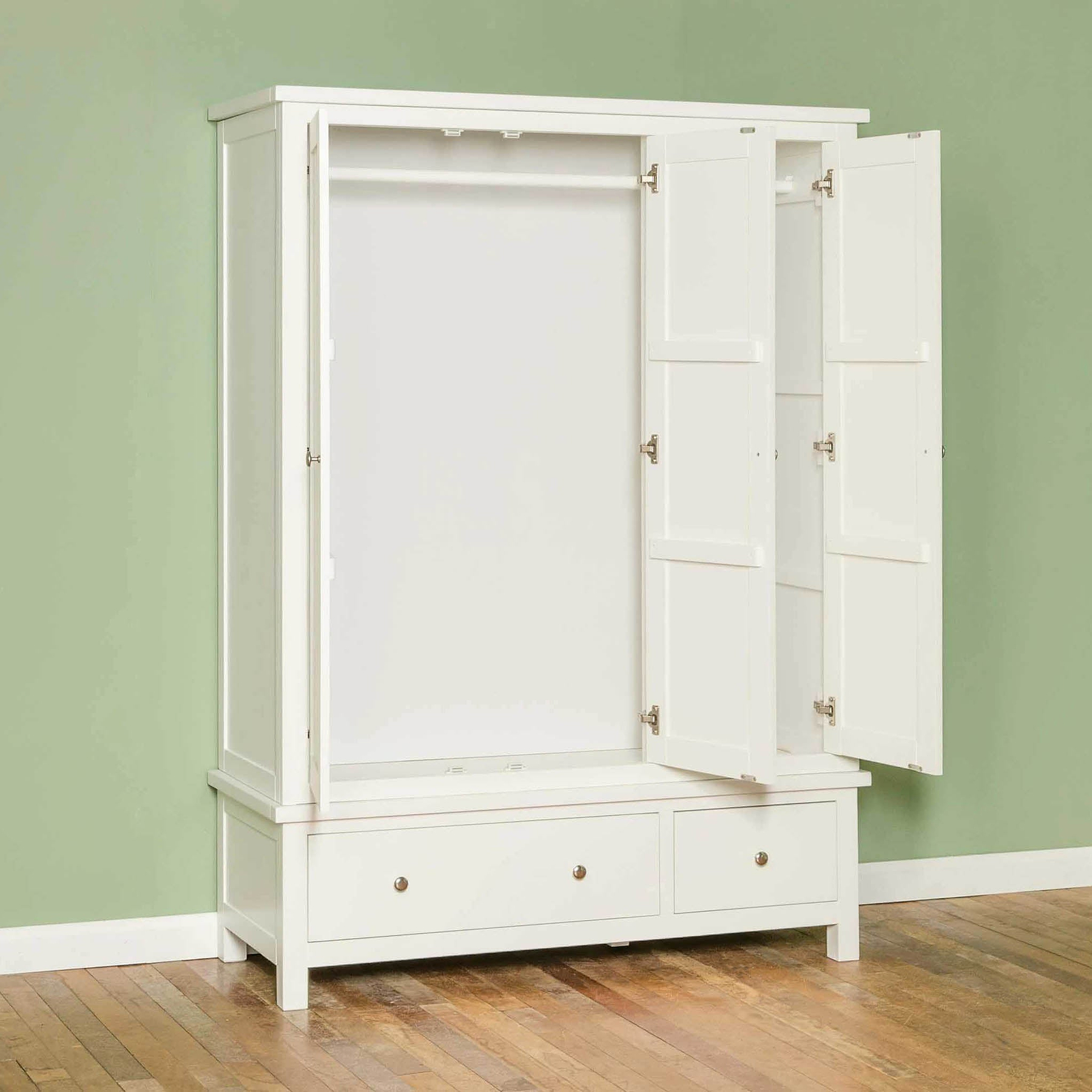 Cornish White Large 3 Door Wardrobe - Side view with wardrobe doors open