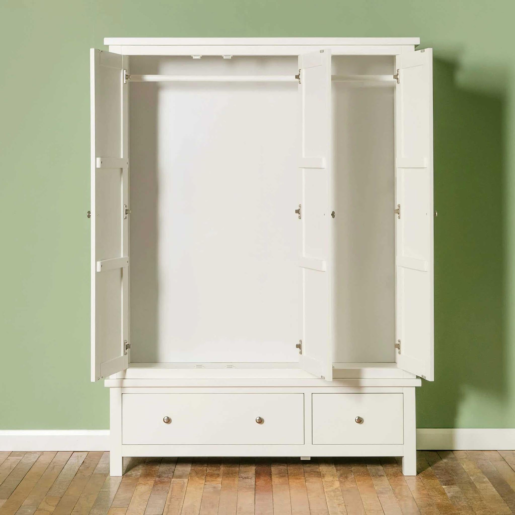 Cornish White Large 3 Door Wardrobe - Front view with wardrobe doors open