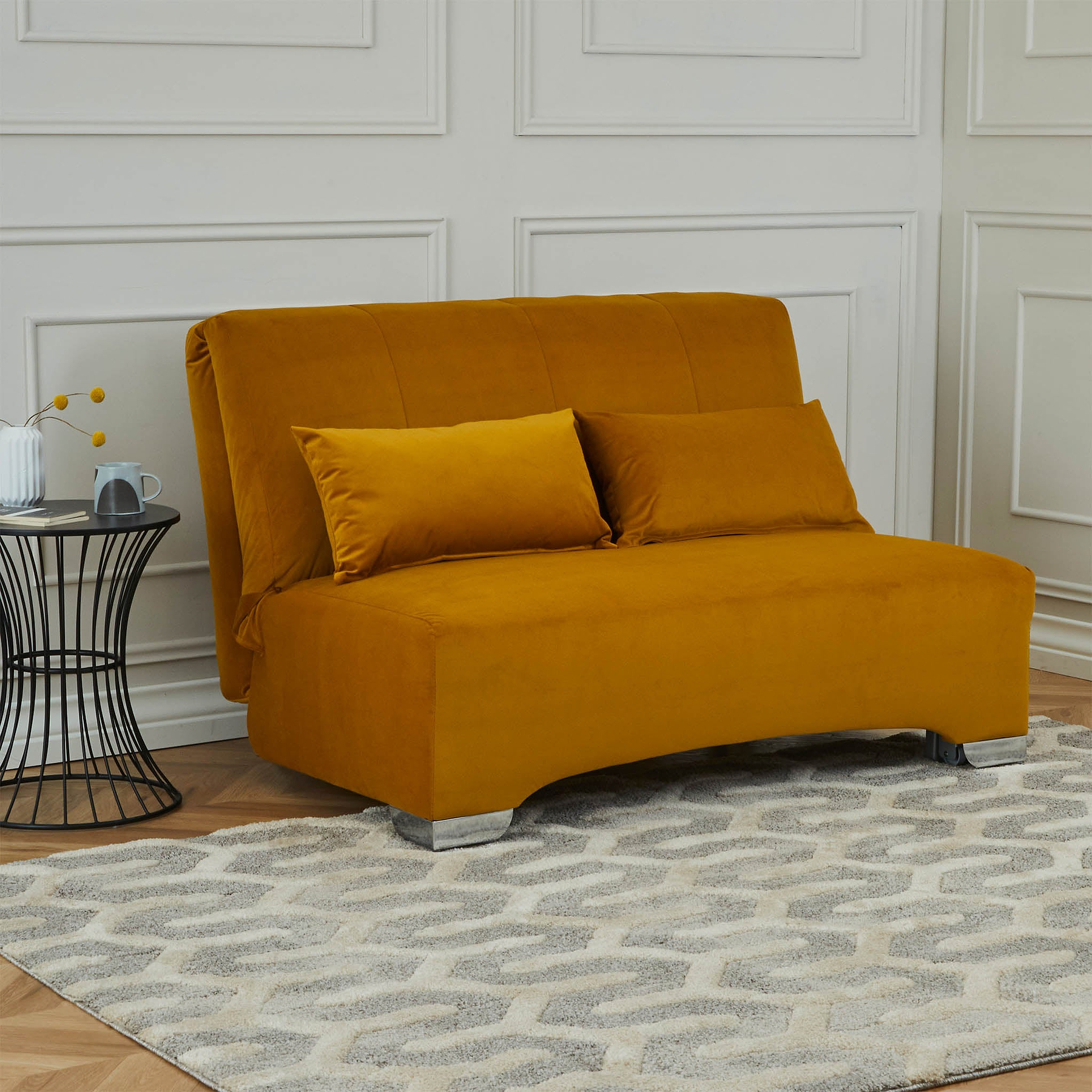 Cortez Mustard Velvet Upholstered Pull Out Sofa Bed