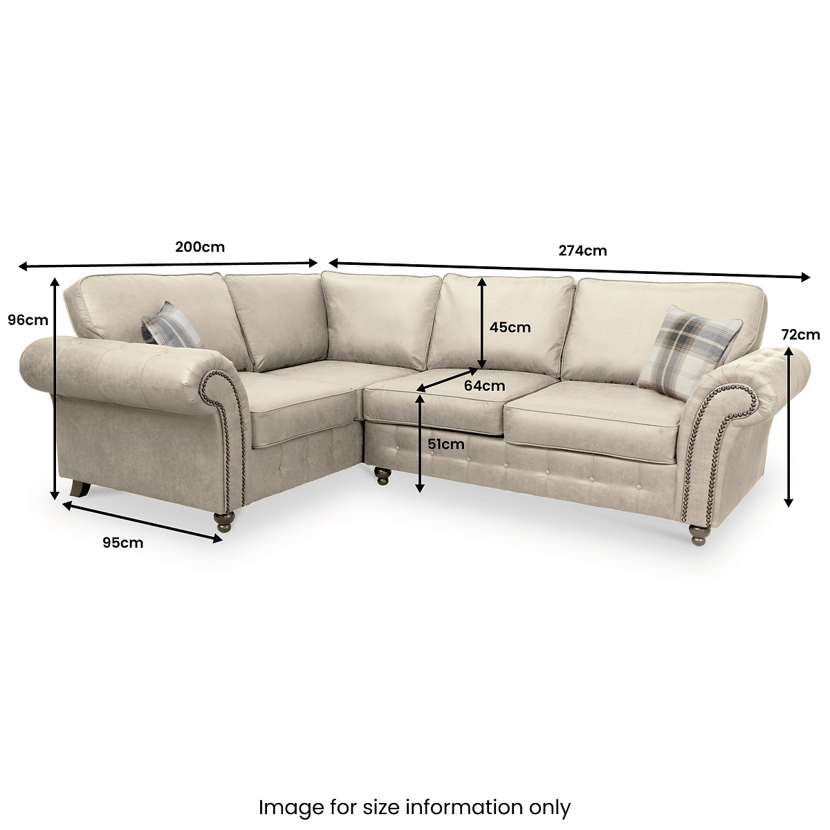 Edward Faux Leather Left Hand Corner Sofa dimensions