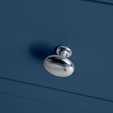 Farrow Navy Blue 2 Over 3 Chest Of Drawers from Roseland Furniture - Close up of silver handles