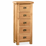 Zelah Oak 5 Drawer Tallboy Chest by Roseland Furniture