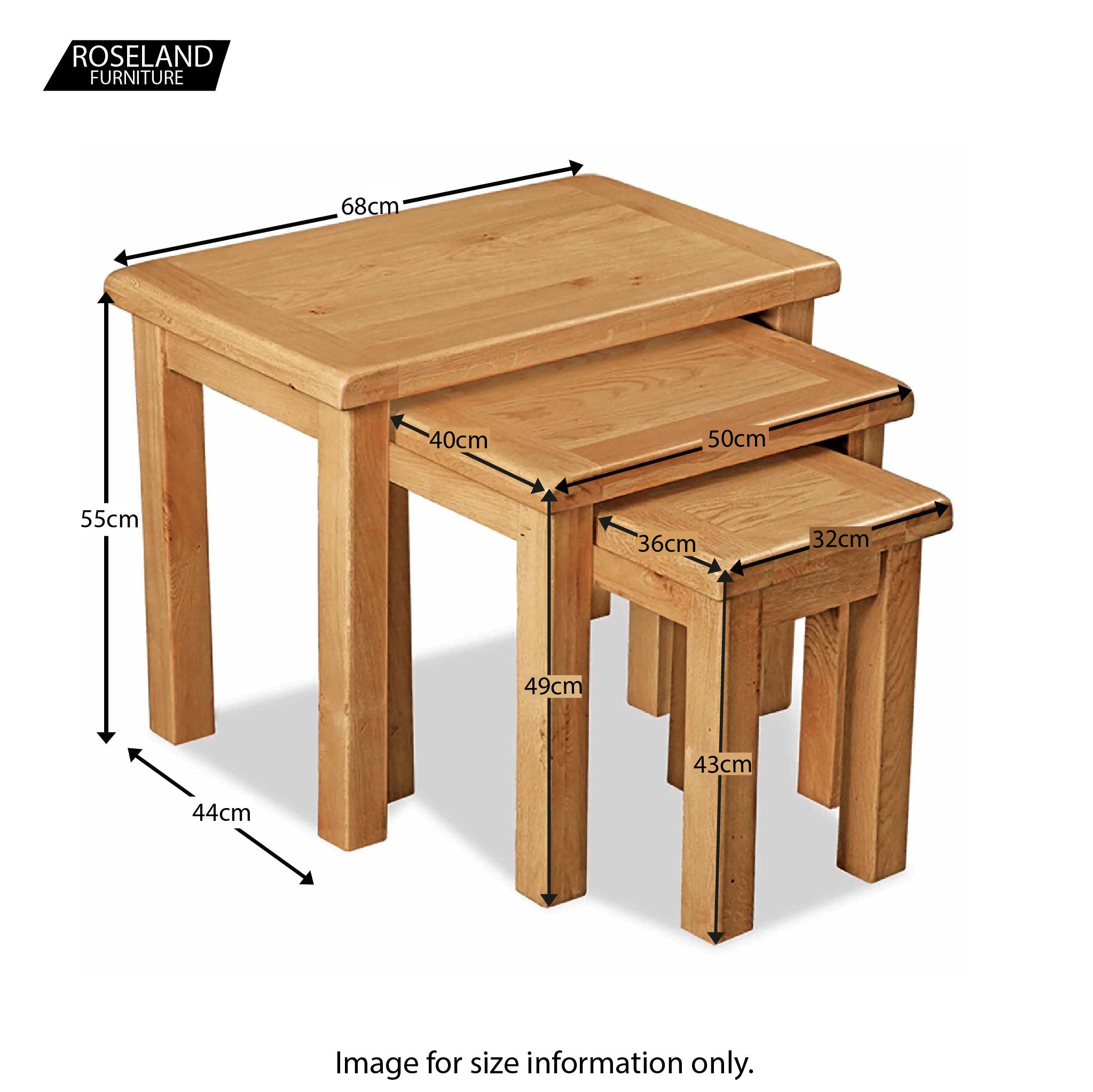 Zelah Oak Nest of Tables, 3 Nesting Side Tables | Roseland