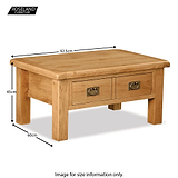 Zelah Oak Coffee Table with Drawer - Size Guide