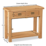 Zelah Oak Console Table - Size Guide