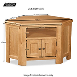 Zelah Oak Corner TV Stand - Size Guide