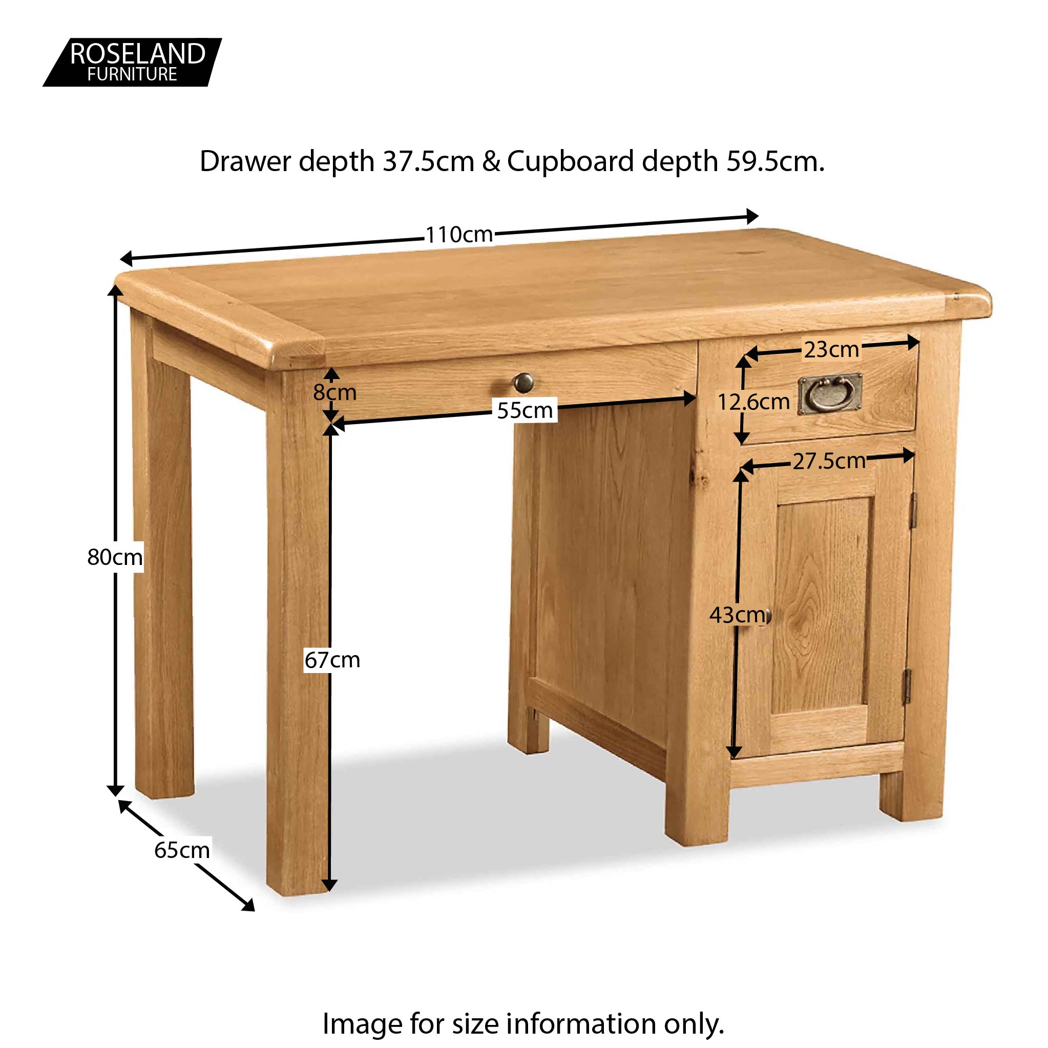 Zelah Oak Computer Desk with Cupboard | Roseland