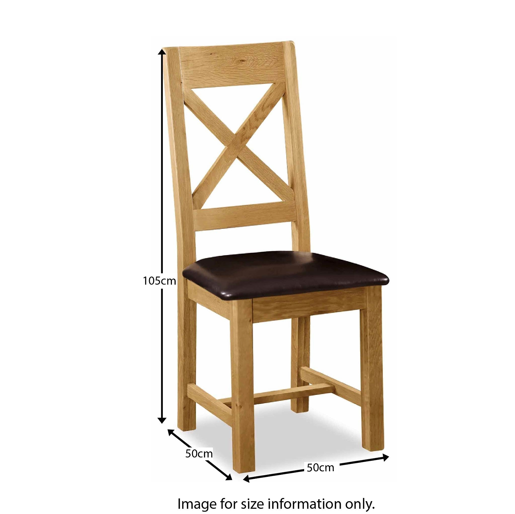 Dimensions - Zelah Oak Cross-Back Dining Chair with Padded Seat