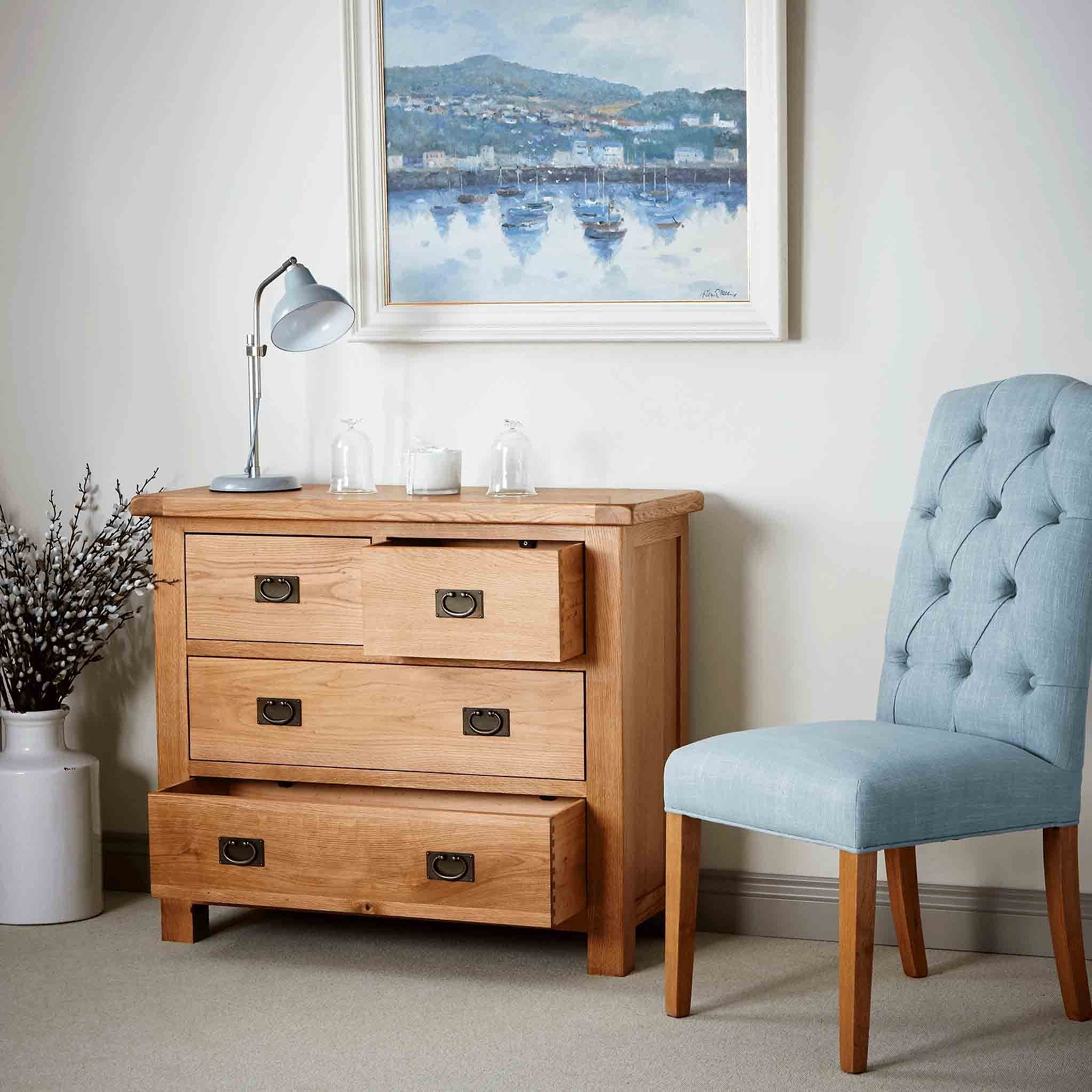 Zelah Oak 2 over 2 Drawer Chest with drawers open