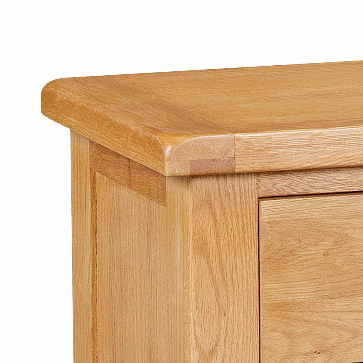 Zelah Oak 5 Drawer Tallboy Chest - Close Up of Tallboy Top