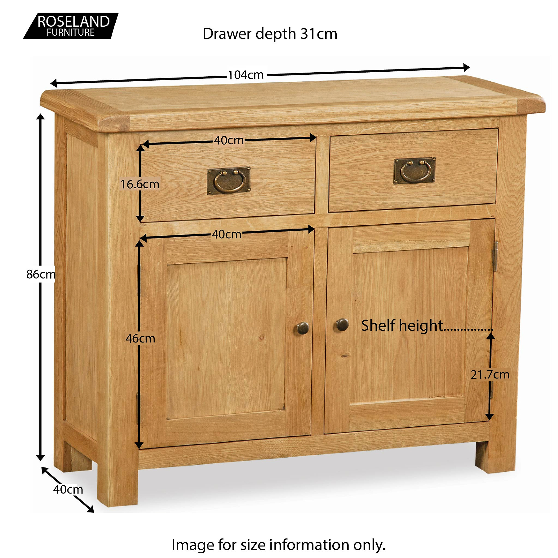 Size guide - Zelah Oak Small Sideboard