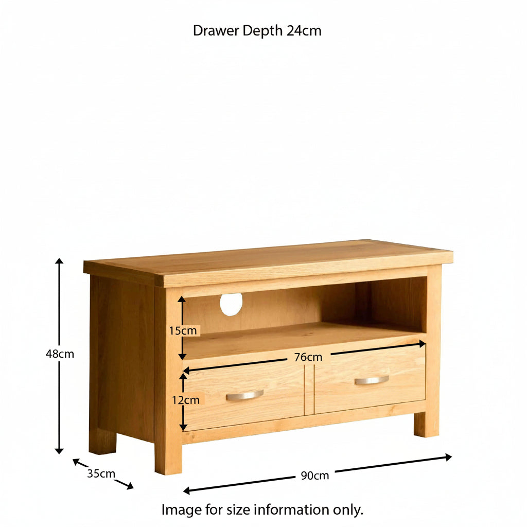 The London Oak 90cm TV Stand - size guide