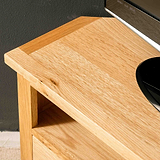 Close up of the top surface of the London Oak Corner TV Stand