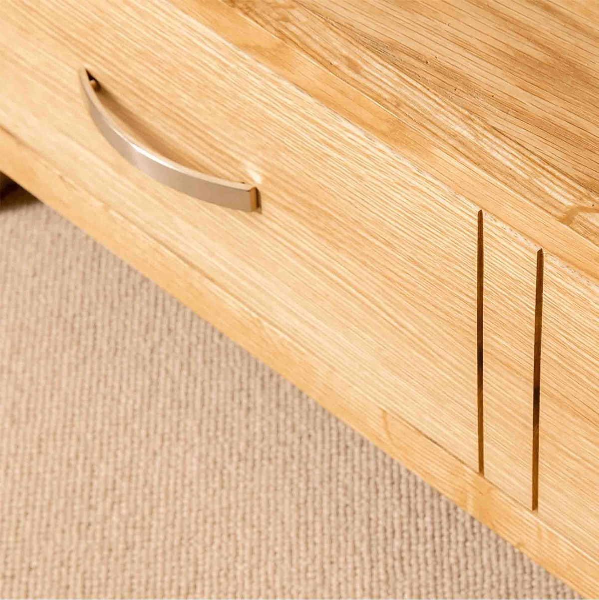 Metal handle on a London Oak Corner TV Stand