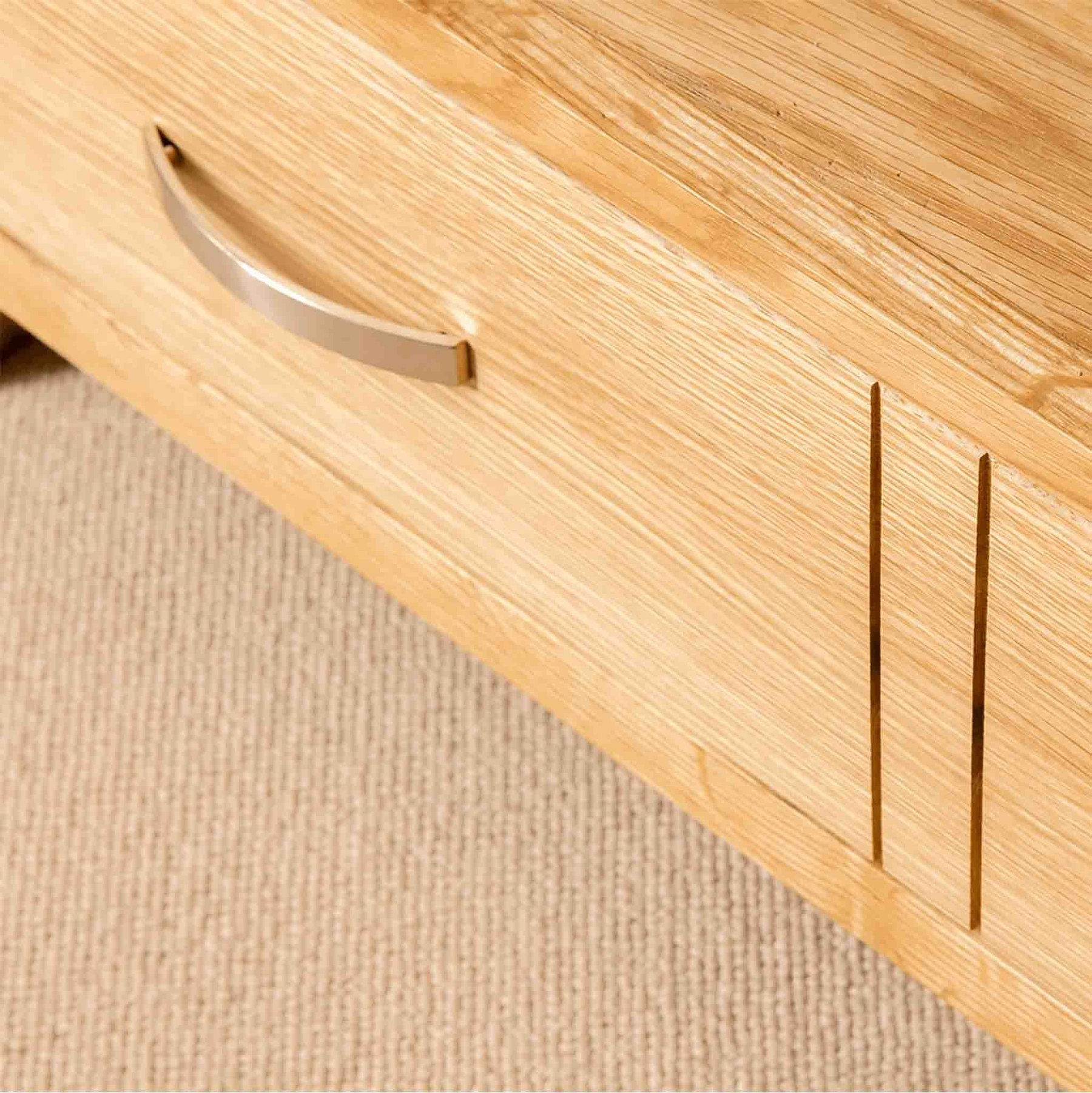 Metal handle on a London Oak Corner TV Stand