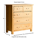 London Oak 2 over 3 Drawer Chest - size guide
