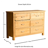 London Oak Large 6 Drawer Chest of Drawers - size guide