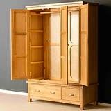 London Oak Large Wardrobe & Drawers with doors open.