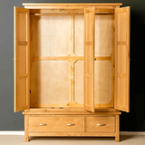 London Oak Large Wardrobe & Drawers internal view.