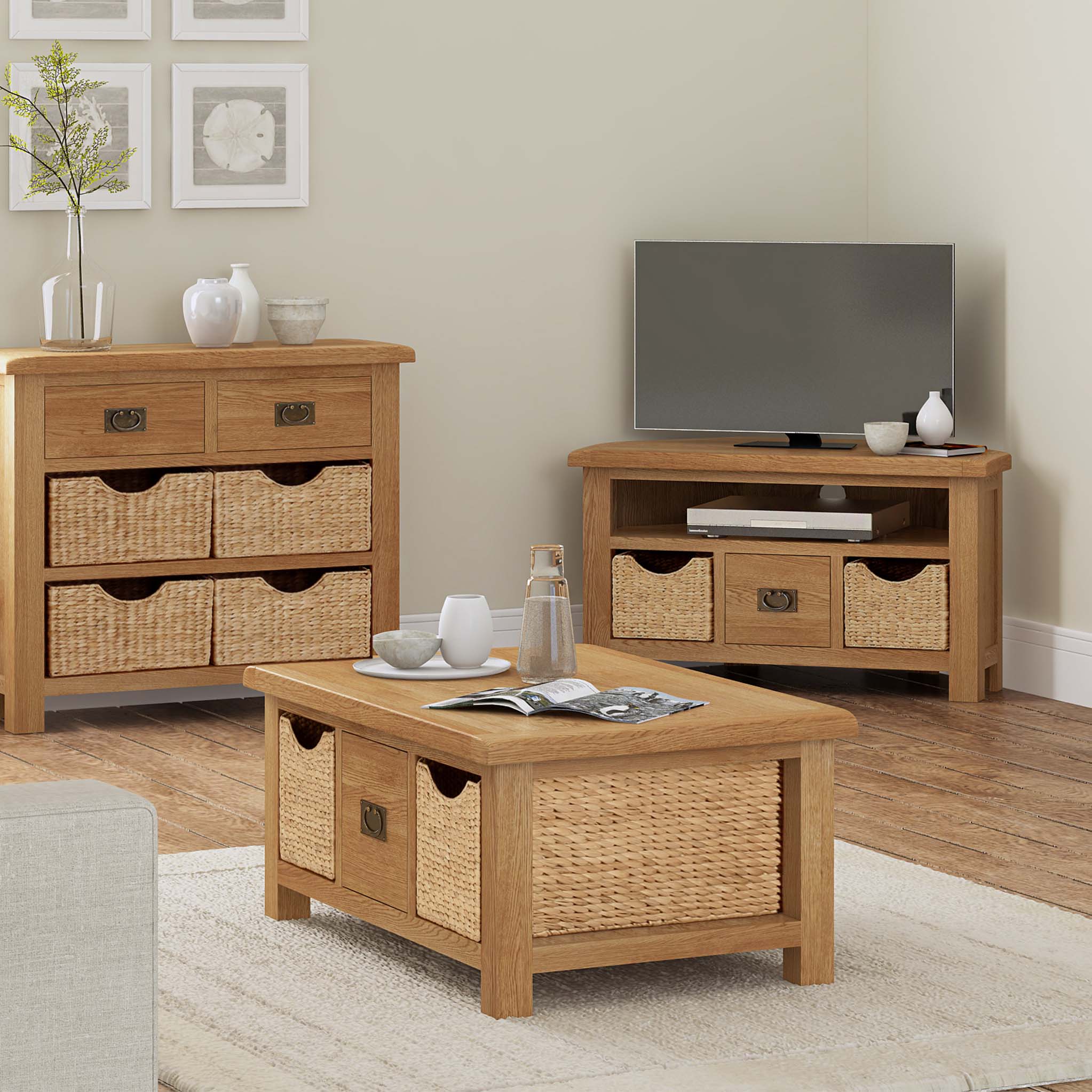 Zelah Oak Hallway Bench with Baskets | Roseland