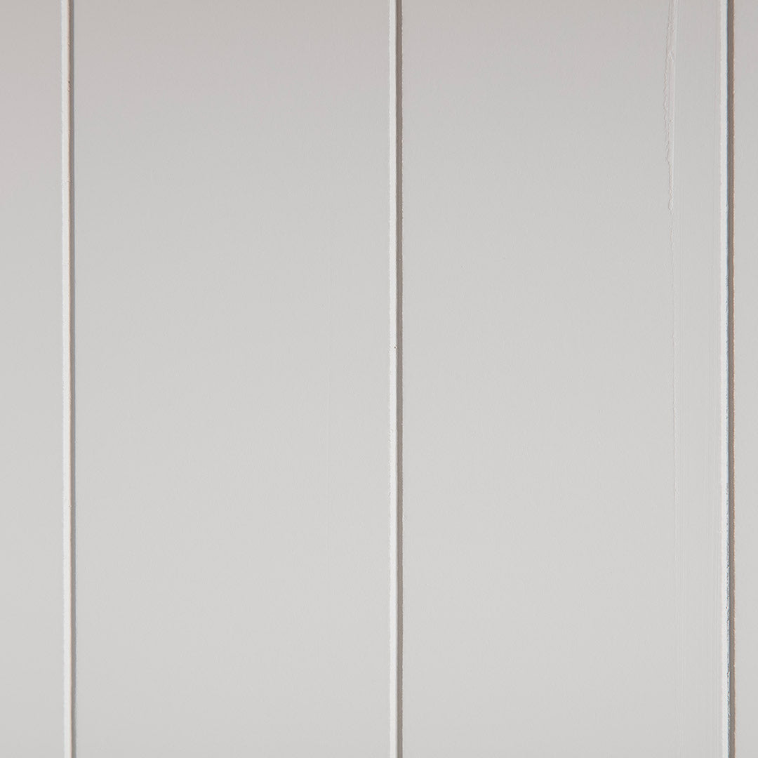 Close up of the back panels on the Farrow Grey Narrow Bookcase