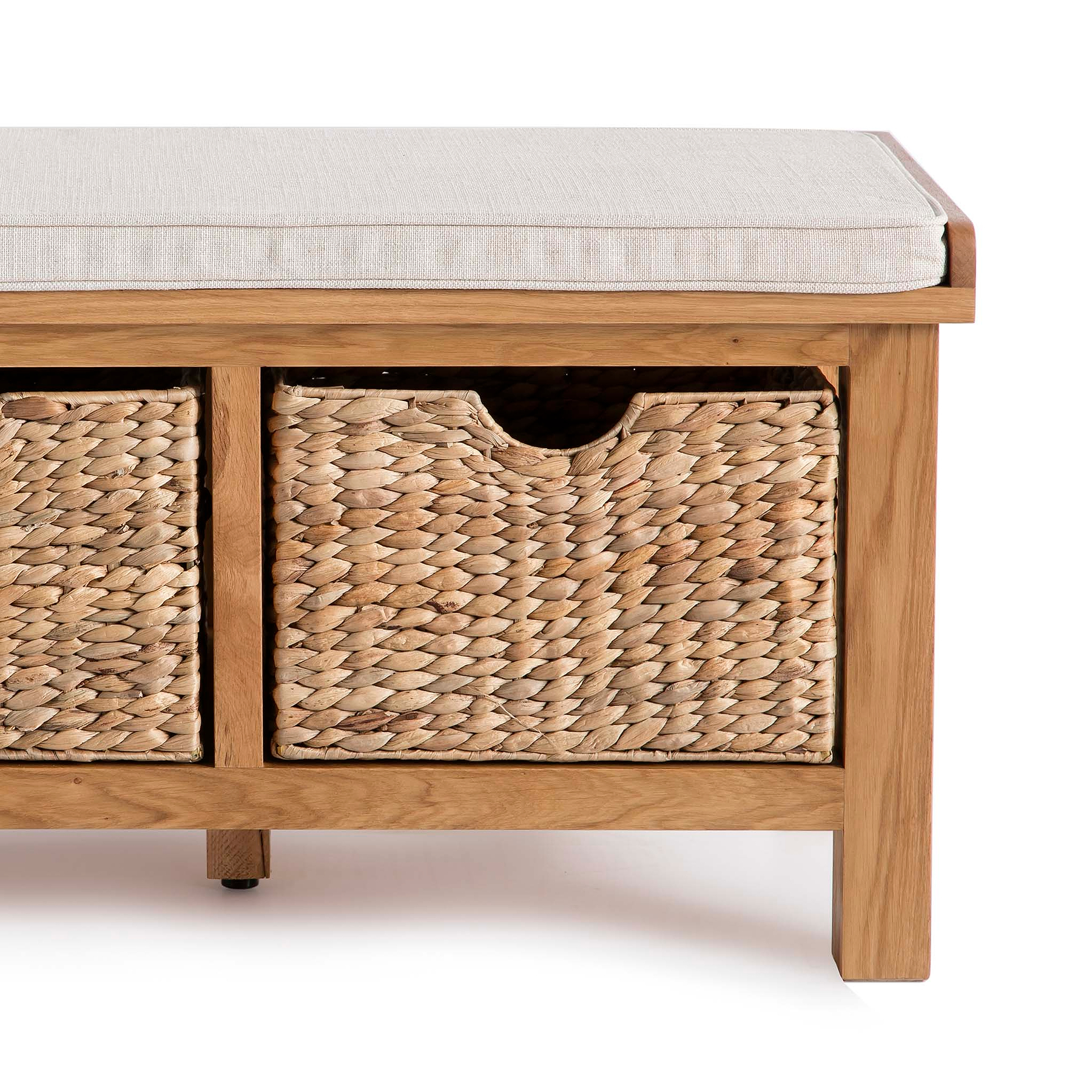 Surrey Oak Hall Bench with Baskets - Close up of basket