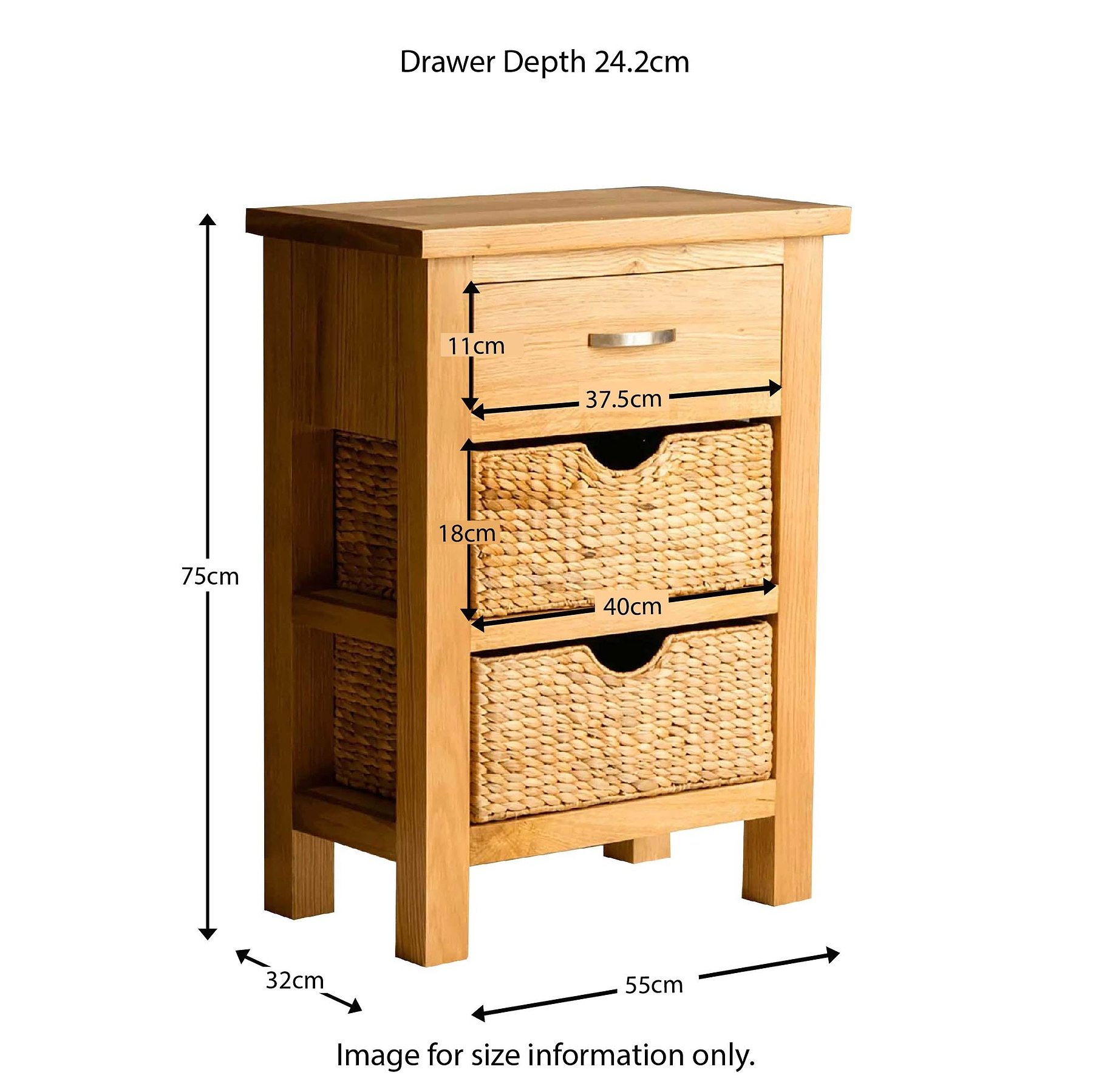 London Oak Hall Table with Baskets - Size guide