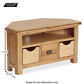 Zelah Oak Corner TV Stand with Baskets - Size Guide