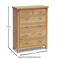 Light London oak 2 over 4 chest of drawers - size guide