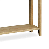 Alba Oak Console Table - Close up of lower shelf and legs
