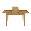 A wooden table with extendable sides and a raised central section against a white background.