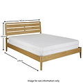 A wooden bed frame with a white mattress showcases dimensions: 162cm wide, 105cm tall headboard, and 220cm long. Labeled "ROSELAND FURNITURE," it’s for size information only.