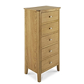 Alba Oak 5 Drawer Tallboy Unit by Roseland Furniture
