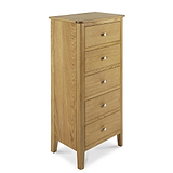 Alba Oak 5 Drawer Tallboy Unit by Roseland Furniture