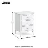 Chester White Bedside Chest of 3 Drawers - Size guide