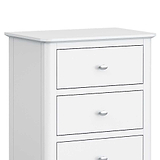 Chester White 5 Drawer Tallboy - Close up of top and drawer fronts