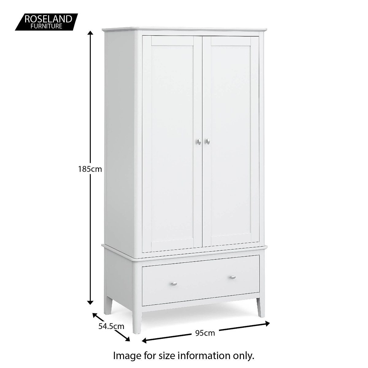 Chester White Double Wardrobe with Drawer - Size guide