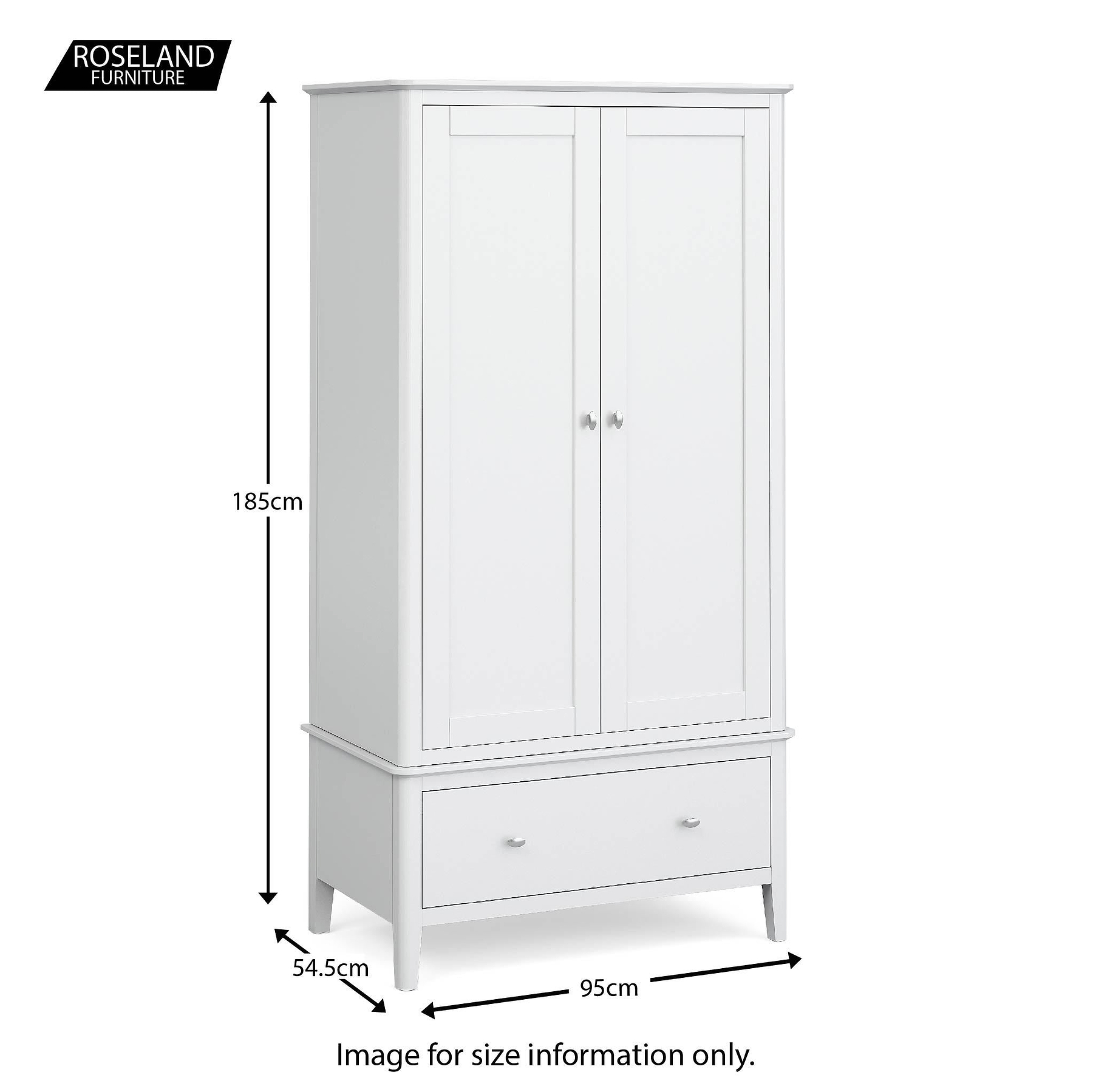 Chester White Double Wardrobe with Drawer - Size guide