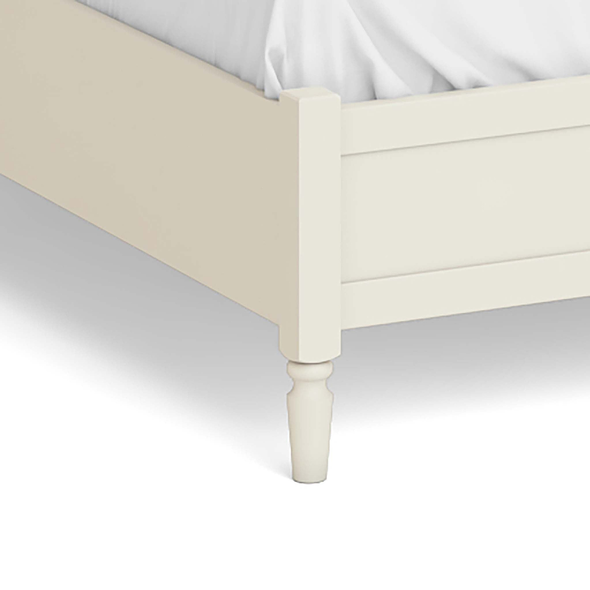 The Muslanne Cream 5' King Size Bed Frame - Close Up of Feet of Bed