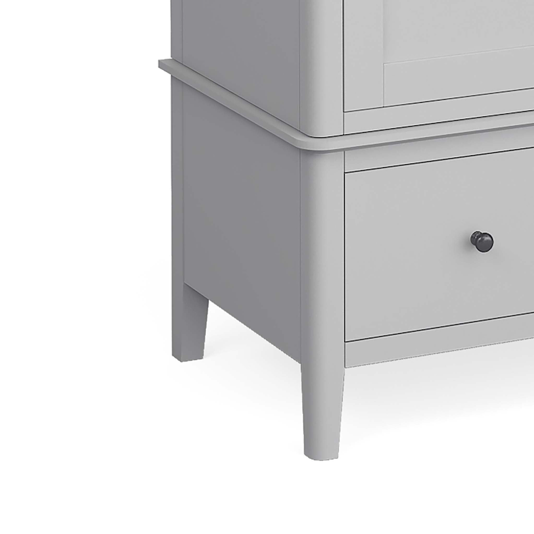 close up of tapered legs on the Elgin Grey Double Wardrobe