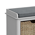 close up of fabric cushion seat on the Elgin Grey Storage Bench