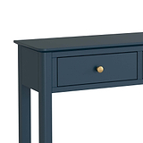 close up of the sleek top edge on the Stirling Blue Console Table